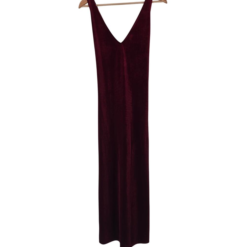 Vintage Frederick’s Red Velvet Maxi Dress Deep V Neck Side Slit Sexy Gown M